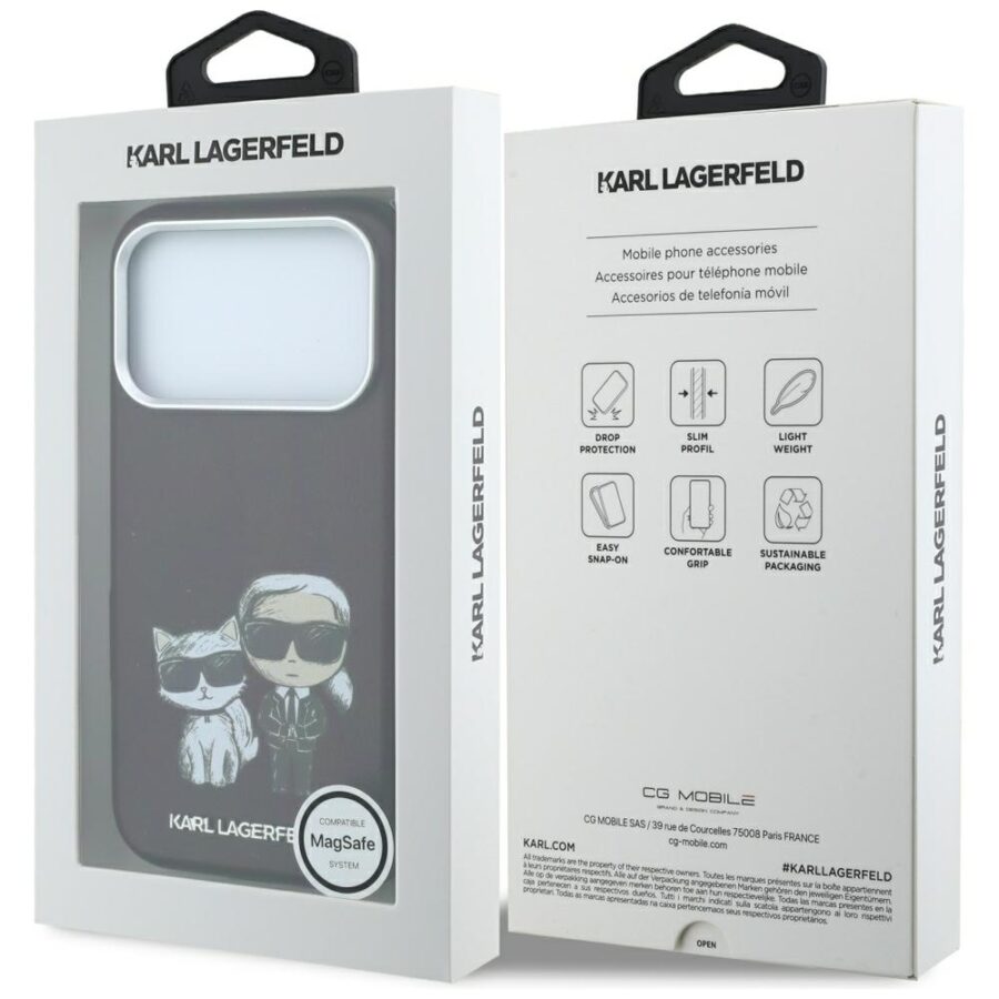 Etui Karl Lagerfeld Smooth Karl & Choupette Bodies Sketch MagSafe do iPhone 18 Pro Max / 17 Pro Max burgundowy