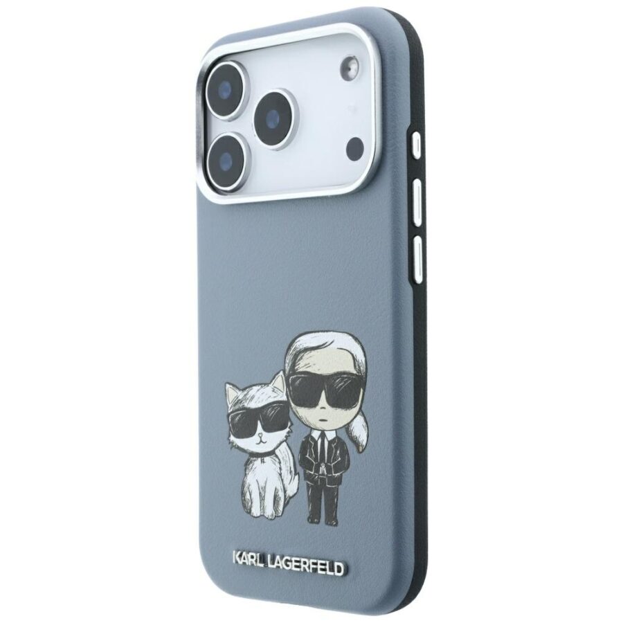 Etui Karl Lagerfeld Smooth Karl & Choupette Bodies Sketch MagSafe do iPhone 18 Pro / 17 Pro jasnoniebieski