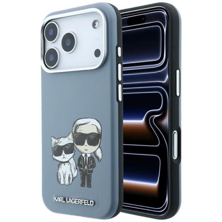 Etui Karl Lagerfeld Smooth Karl & Choupette Bodies Sketch MagSafe do iPhone 18 Pro Max / 17 Pro Max jasnoniebieski