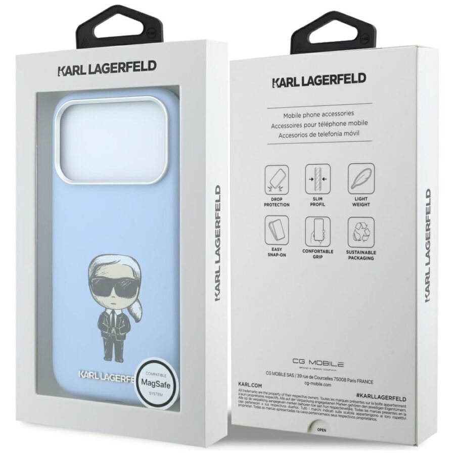 Etui Karl Lagerfeld Smooth Ikonik Sketch MagSafe do iPhone 18 Pro Max / 17 Pro Max jasnoniebieski