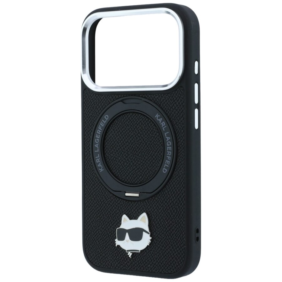 Etui Karl Lagerfeld with Ring Stand 360 Choupette Head Pin MagSafe do iPhone 18 Pro Max / 17 Pro Max czarny