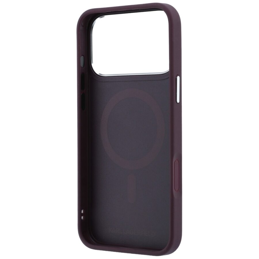 Etui Karl Lagerfeld with Ring Stand 360 Choupette Head Pin MagSafe do iPhone 18 Pro Max / 17 Pro Max burgundowy