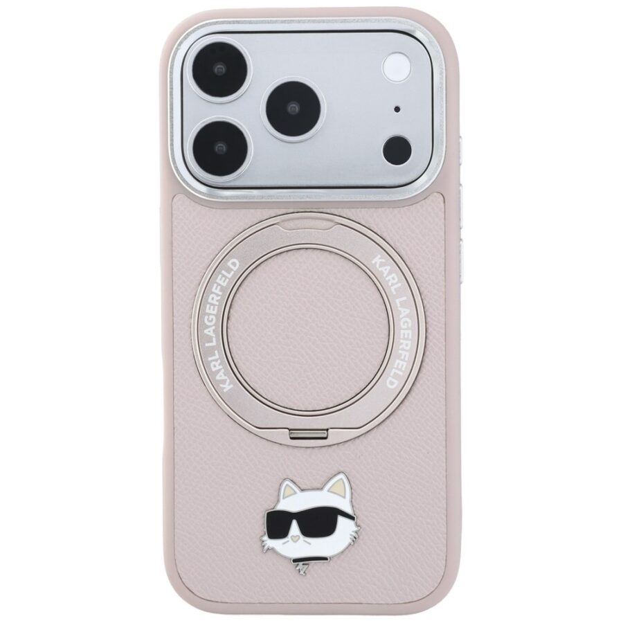 Etui Karl Lagerfeld with Ring Stand 360 Choupette Head Pin MagSafe do iPhone 18 Pro Max / 17 Pro Max różowy