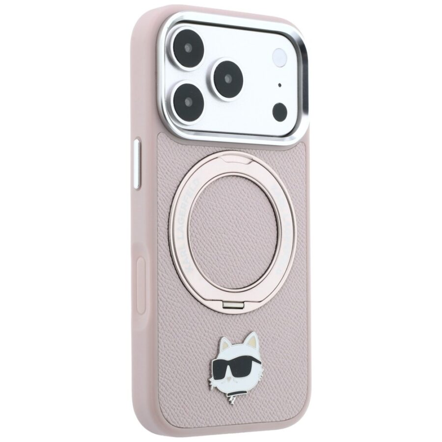 Etui Karl Lagerfeld with Ring Stand 360 Choupette Head Pin MagSafe do iPhone 18 Pro Max / 17 Pro Max różowy