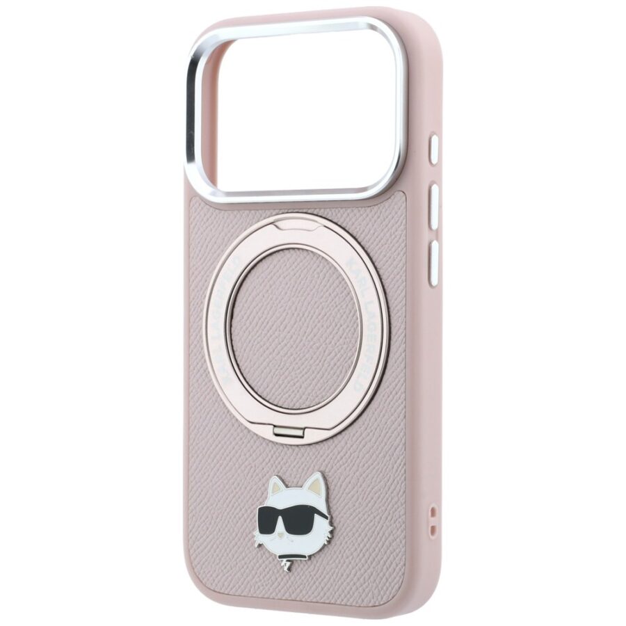 Etui Karl Lagerfeld with Ring Stand 360 Choupette Head Pin MagSafe do iPhone 18 Pro Max / 17 Pro Max różowy
