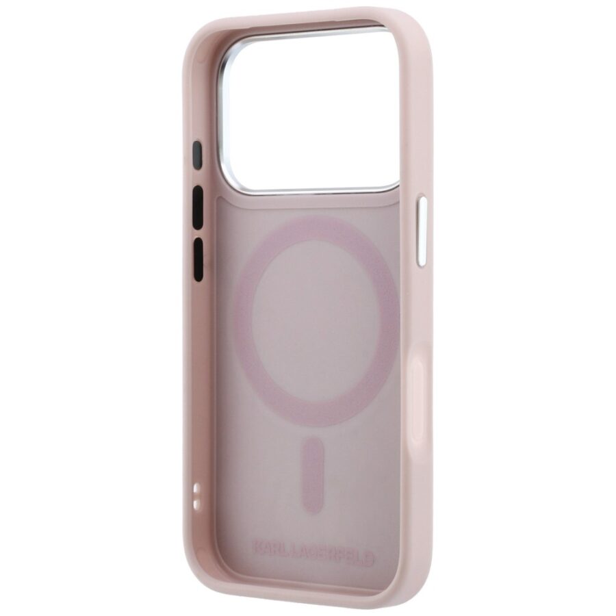 Etui Karl Lagerfeld with Ring Stand 360 Choupette Head Pin MagSafe do iPhone 18 Pro Max / 17 Pro Max różowy