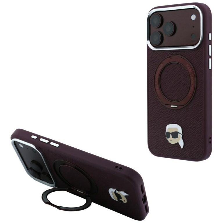 Etui Karl Lagerfeld with Ring Stand 360 Karl Head Pin MagSafe do iPhone 18 Pro Max / 17 Pro Max burgundowy