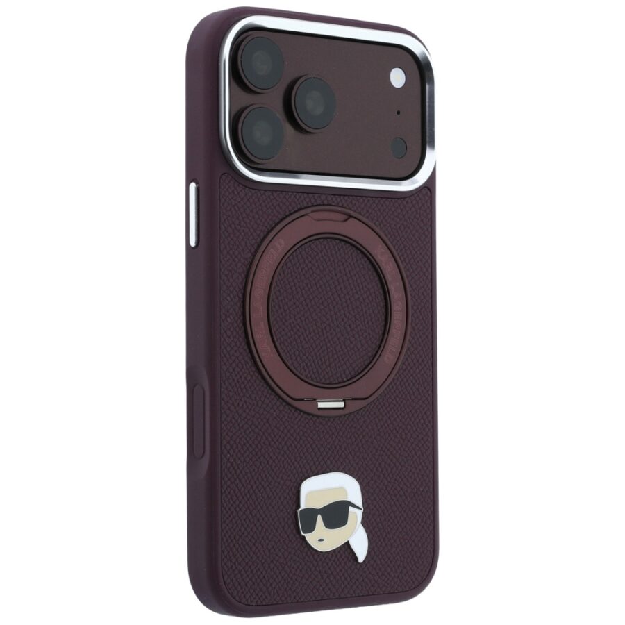 Etui Karl Lagerfeld with Ring Stand 360 Karl Head Pin MagSafe do iPhone 18 Pro Max / 17 Pro Max burgundowy