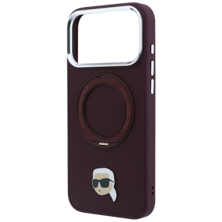 Etui Karl Lagerfeld with Ring Stand 360 Karl Head Pin MagSafe do iPhone 18 Pro Max / 17 Pro Max burgundowy