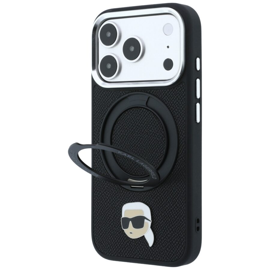 Etui Karl Lagerfeld with Ring Stand 360 Karl Head Pin MagSafe do iPhone 18 Pro / 17 Pro czarny