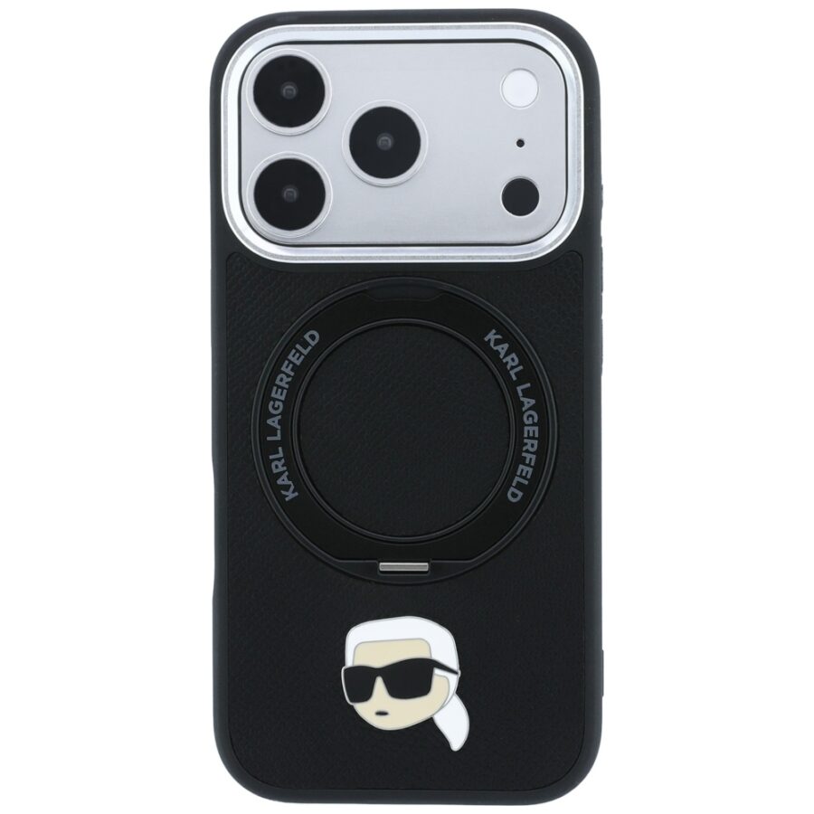 Etui Karl Lagerfeld with Ring Stand 360 Karl Head Pin MagSafe do iPhone 18 Pro / 17 Pro czarny