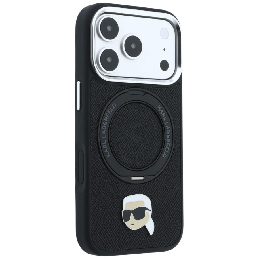 Etui Karl Lagerfeld with Ring Stand 360 Karl Head Pin MagSafe do iPhone 18 Pro / 17 Pro czarny