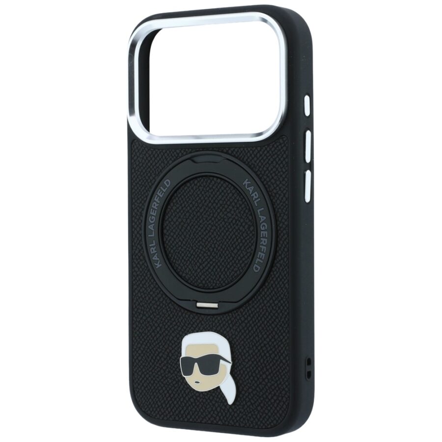 Etui Karl Lagerfeld with Ring Stand 360 Karl Head Pin MagSafe do iPhone 18 Pro / 17 Pro czarny