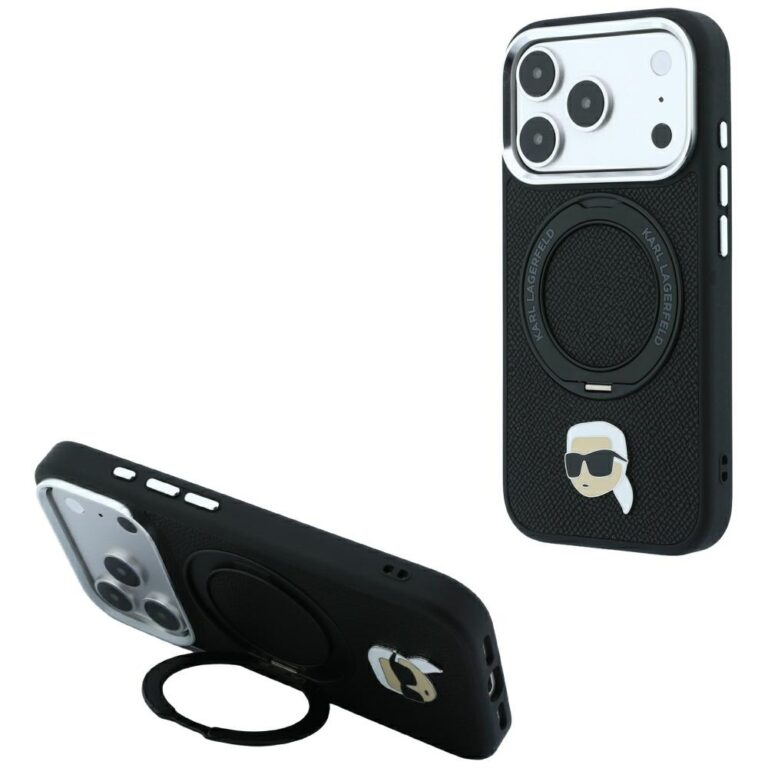Etui Karl Lagerfeld with Ring Stand 360 Karl Head Pin MagSafe do iPhone 18 Pro Max / 17 Pro Max czarny