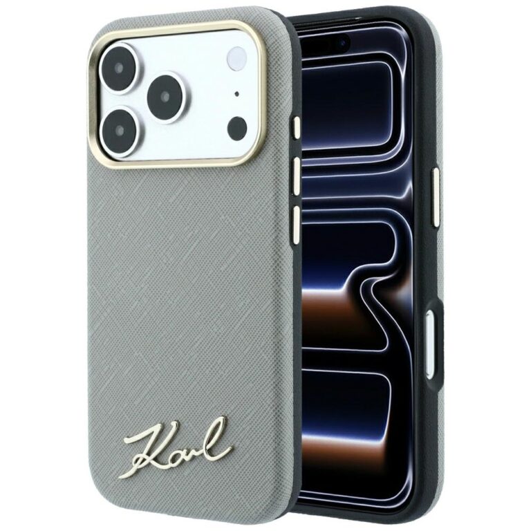 Etui Karl Lagerfeld Saffiano Small Script Metal Logo MagSafe do iPhone 18 Pro / 17 Pro beżowy