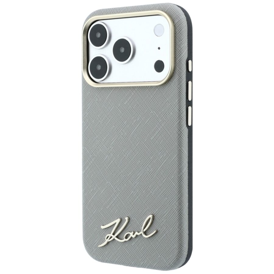 Etui Karl Lagerfeld Saffiano Small Script Metal Logo MagSafe do iPhone 18 Pro / 17 Pro beżowy