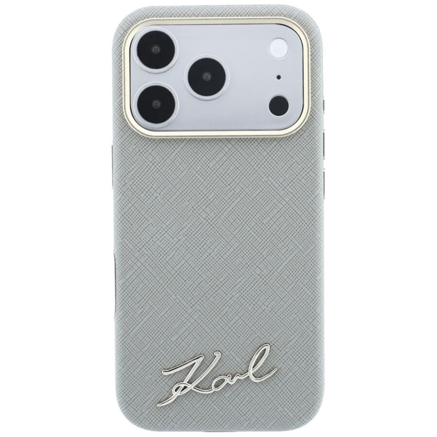 Etui Karl Lagerfeld Saffiano Small Script Metal Logo MagSafe do iPhone 18 Pro / 17 Pro beżowy
