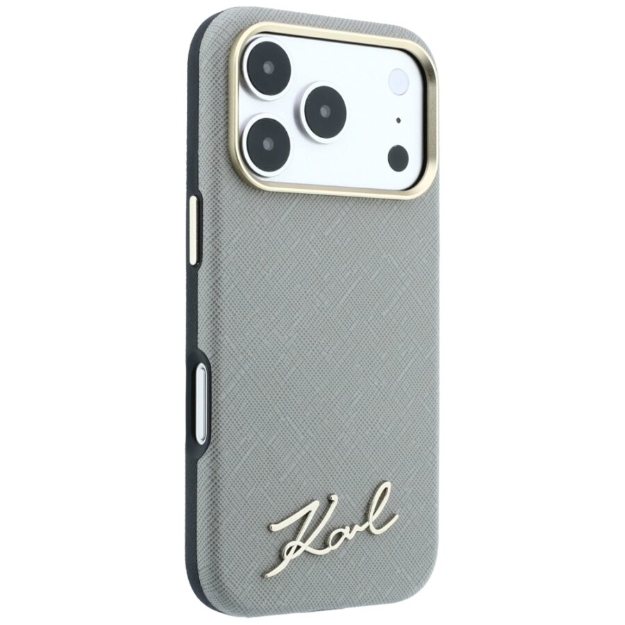 Etui Karl Lagerfeld Saffiano Small Script Metal Logo MagSafe do iPhone 18 Pro / 17 Pro beżowy