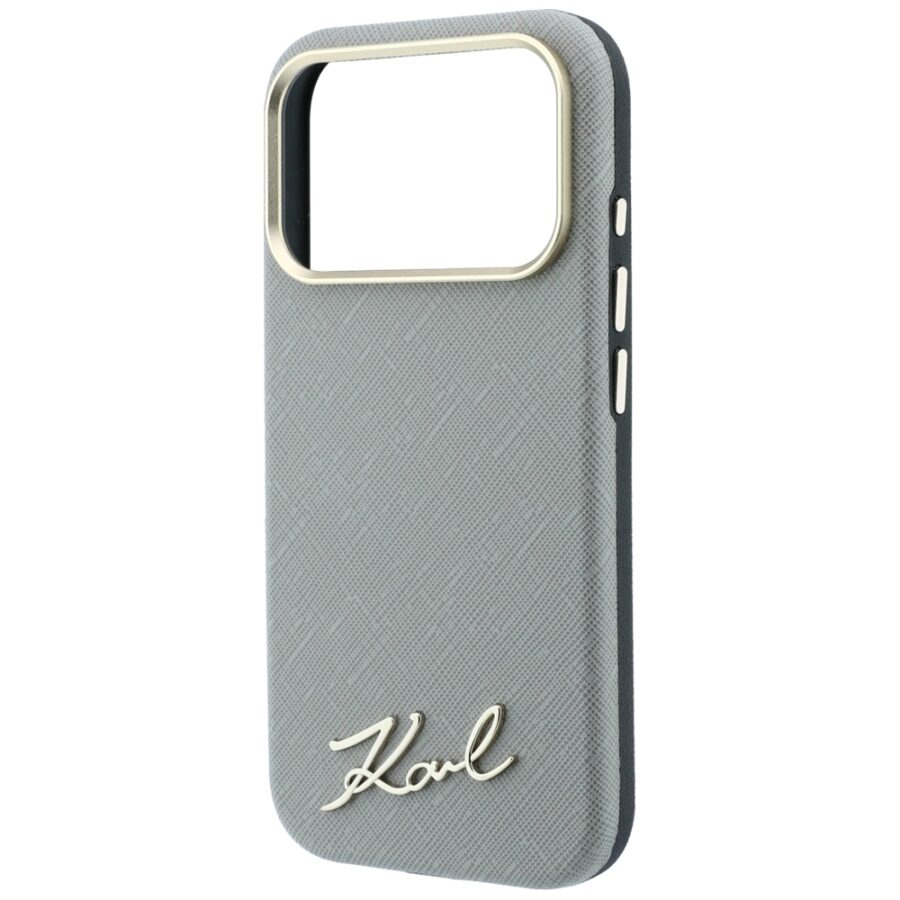 Etui Karl Lagerfeld Saffiano Small Script Metal Logo MagSafe do iPhone 18 Pro / 17 Pro beżowy