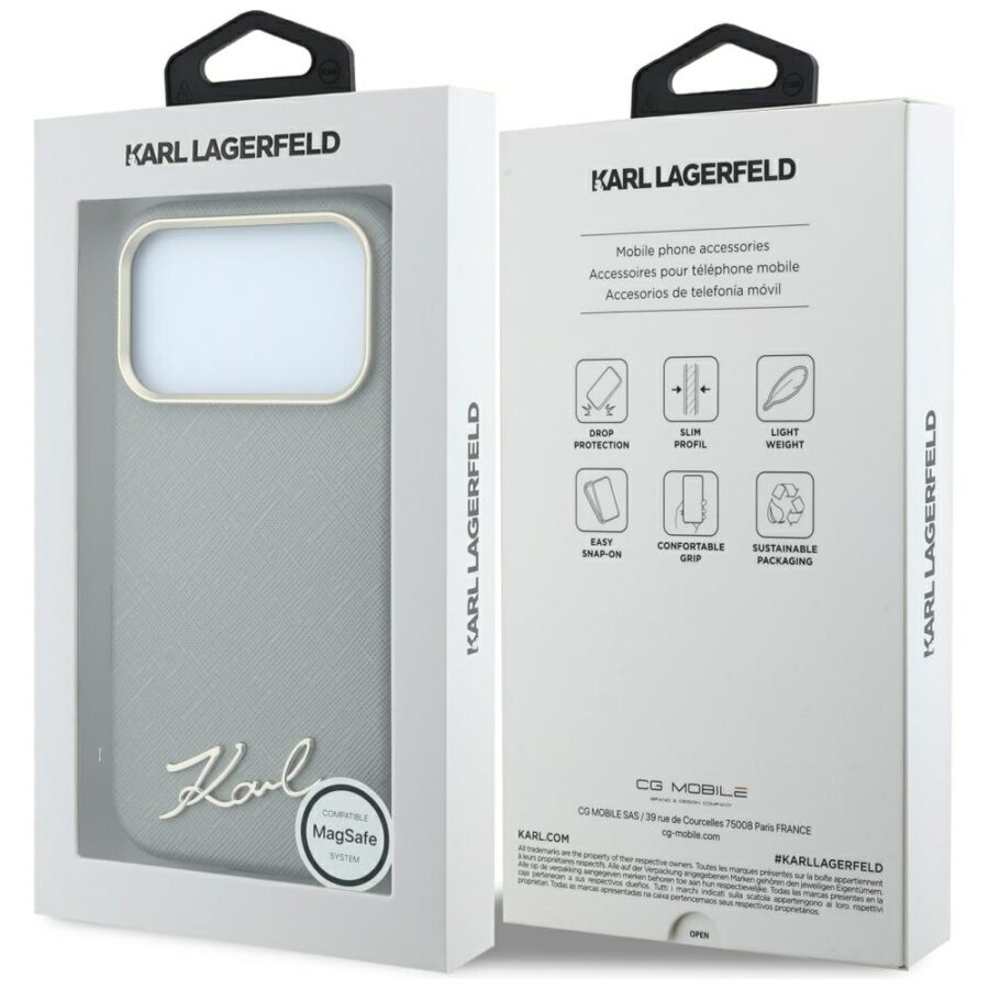 Etui Karl Lagerfeld Saffiano Small Script Metal Logo MagSafe do iPhone 18 Pro / 17 Pro beżowy