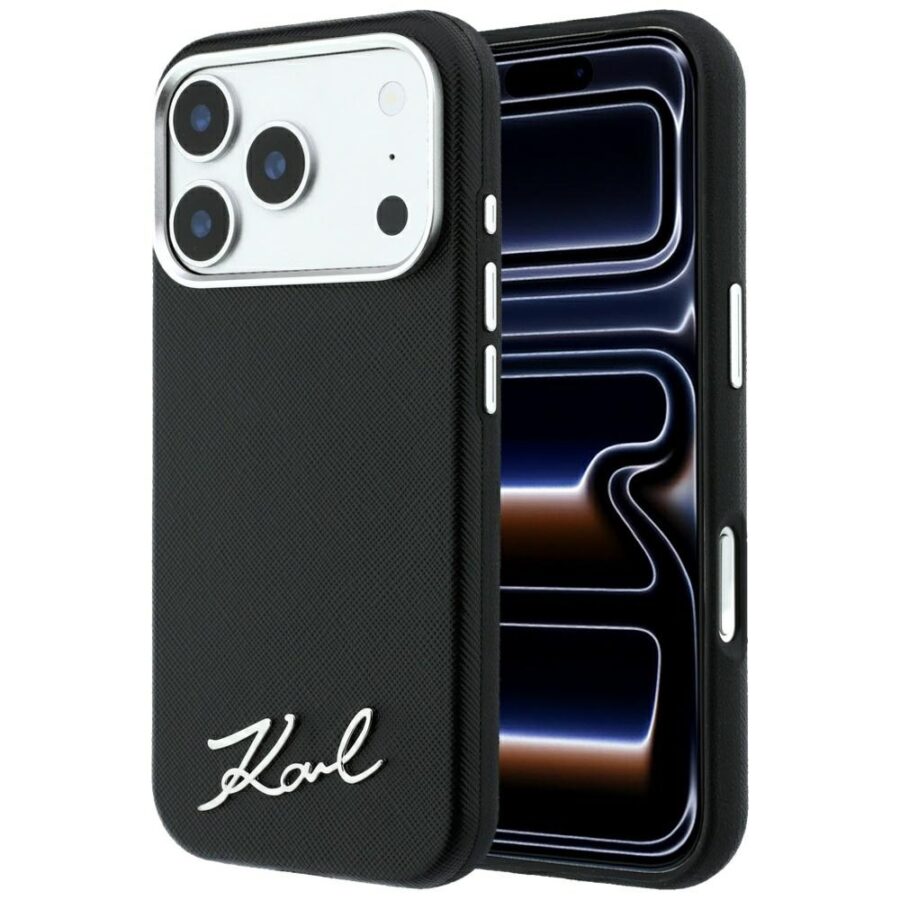 Etui Karl Lagerfeld Saffiano Small Script Metal Logo MagSafe do iPhone 18 Pro / 17 Pro czarny