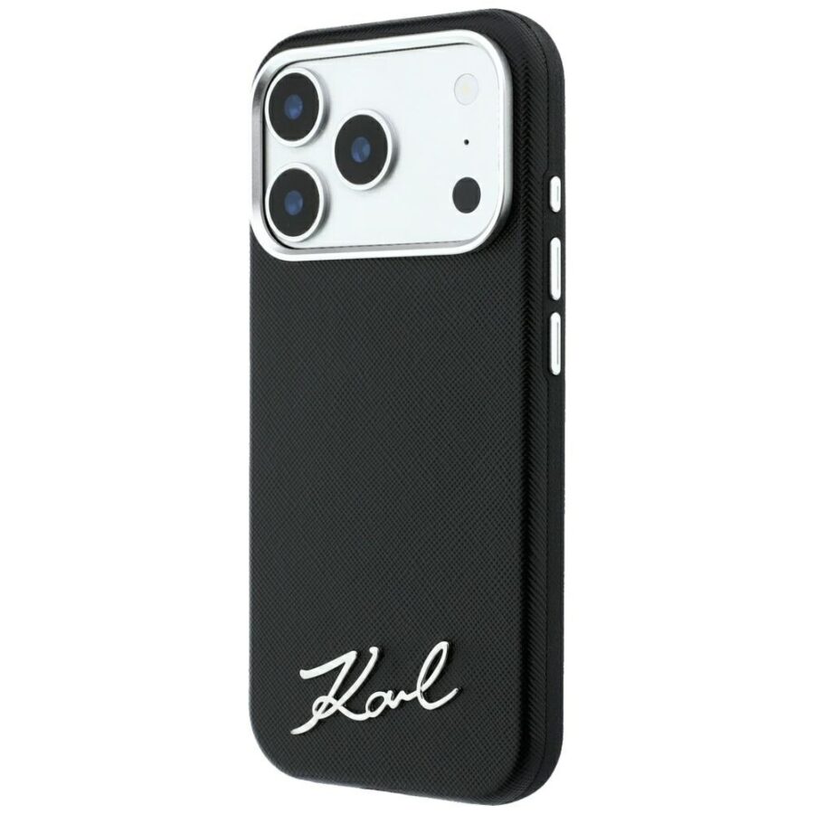 Etui Karl Lagerfeld Saffiano Small Script Metal Logo MagSafe do iPhone 18 Pro / 17 Pro czarny