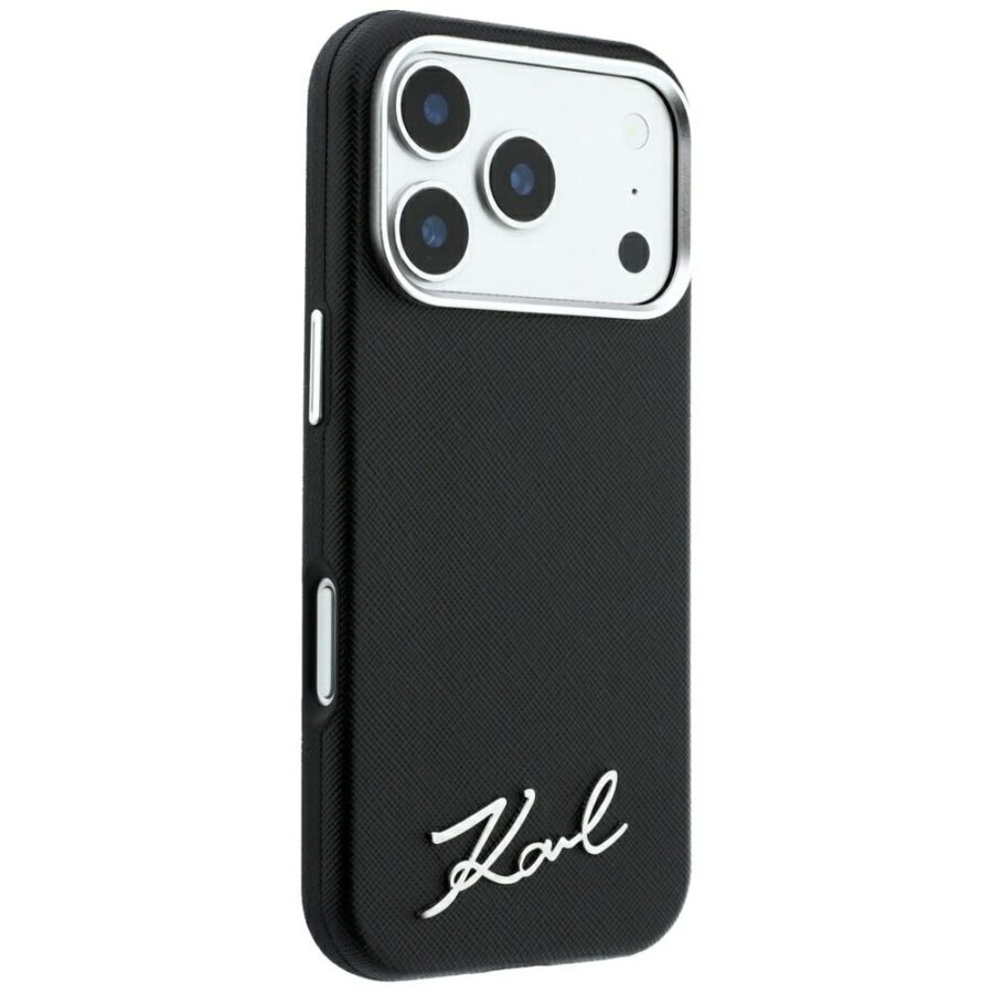 Etui Karl Lagerfeld Saffiano Small Script Metal Logo MagSafe do iPhone 18 Pro / 17 Pro czarny