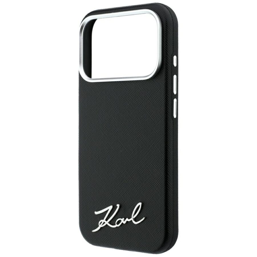 Etui Karl Lagerfeld Saffiano Small Script Metal Logo MagSafe do iPhone 18 Pro / 17 Pro czarny