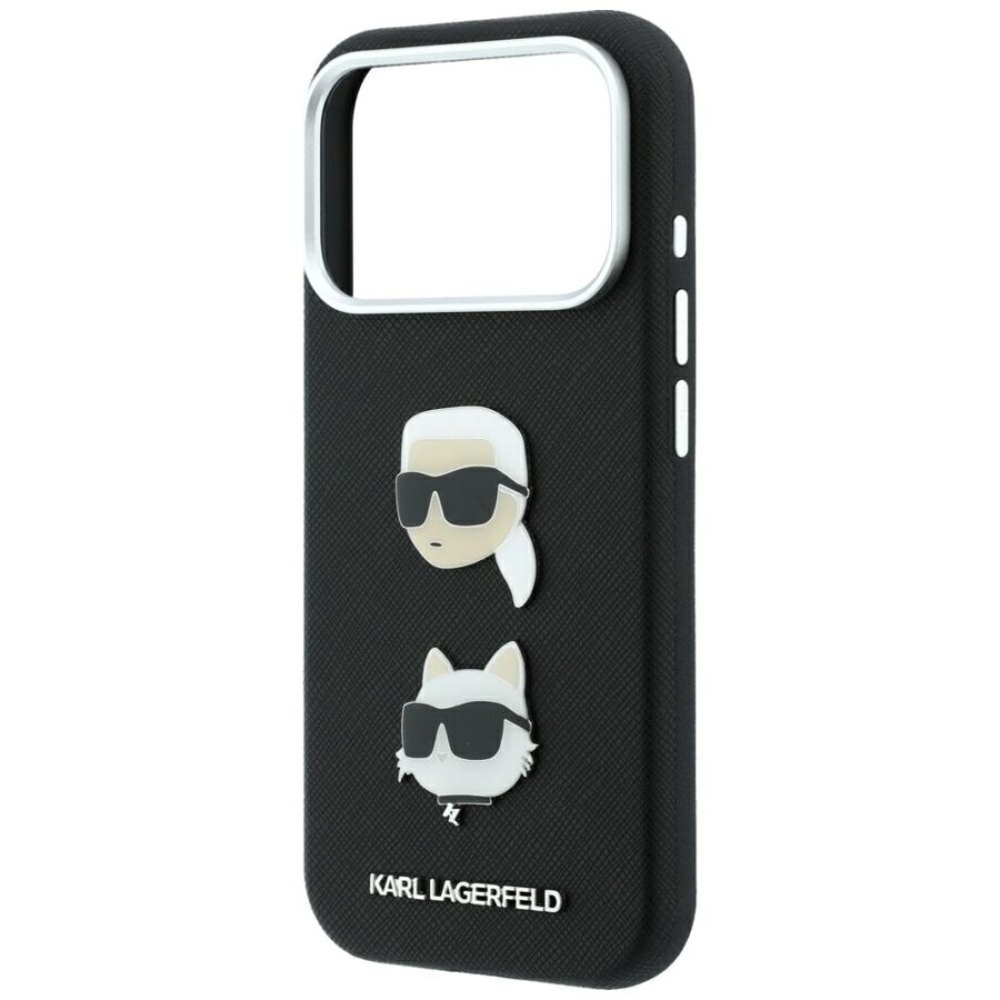 Etui Karl Lagerfeld Saffiano with Karl & Choupette Heads Pins & Logo do iPhone 18 Pro / 17 Pro czarny