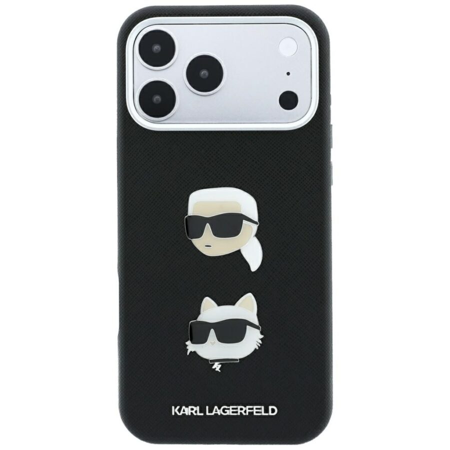 Etui Karl Lagerfeld Saffiano with Karl & Choupette Heads Pins & Logo do iPhone 18 Pro Max / 17 Pro Max czarny