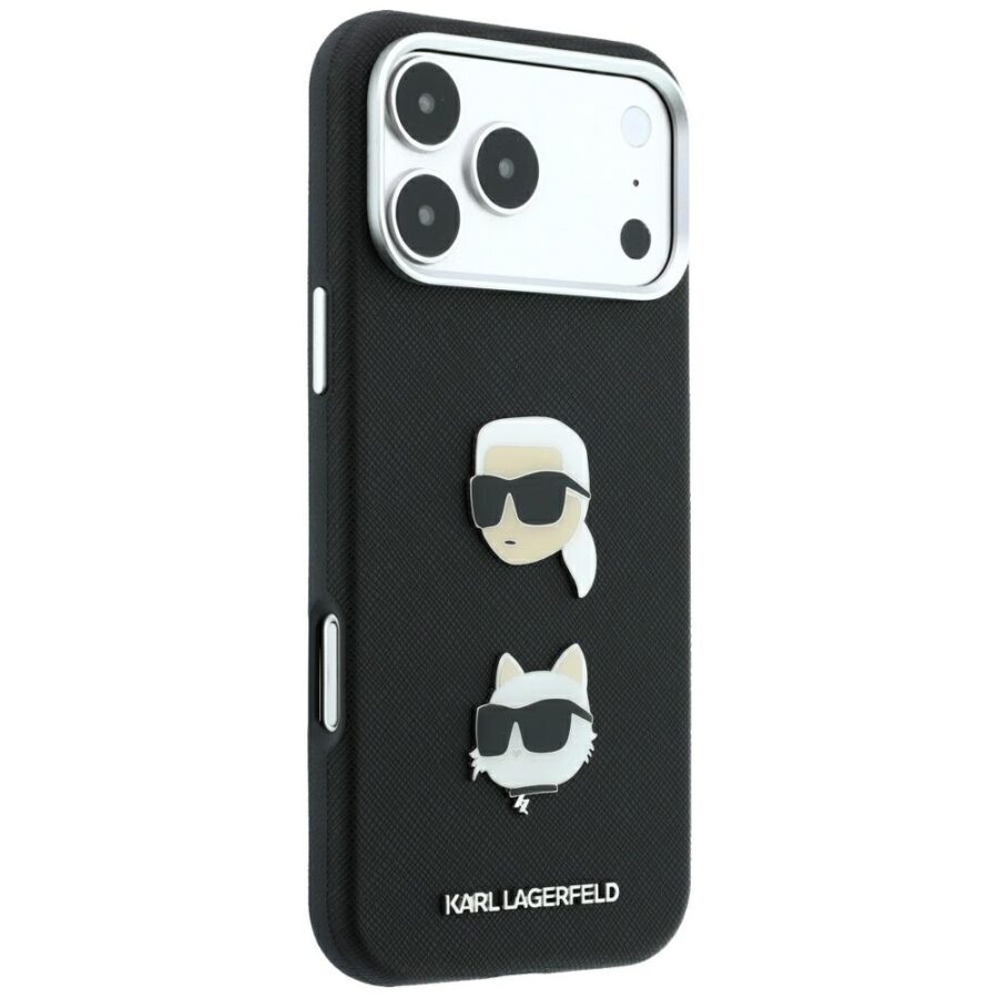 Etui Karl Lagerfeld Saffiano with Karl & Choupette Heads Pins & Logo do iPhone 18 Pro Max / 17 Pro Max czarny