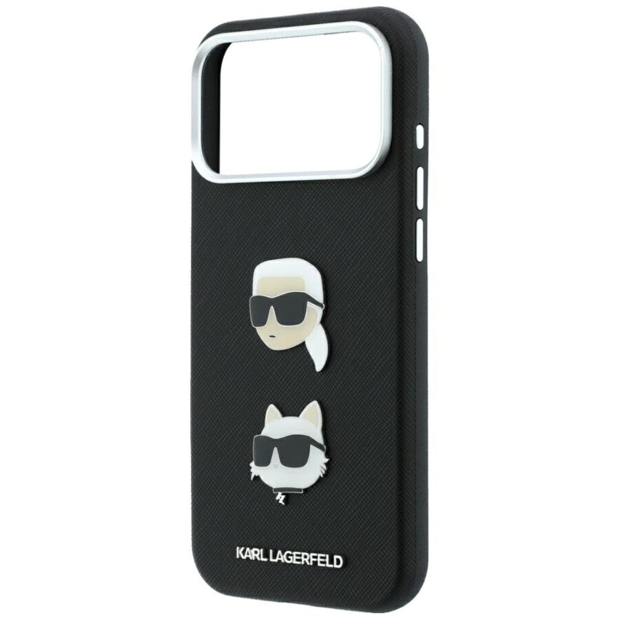 Etui Karl Lagerfeld Saffiano with Karl & Choupette Heads Pins & Logo do iPhone 18 Pro Max / 17 Pro Max czarny