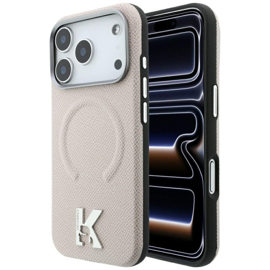 Etui Karl Lagerfeld Grained Embossed Ring & Kameo Logo MagSafe do iPhone 18 Pro / 17 Pro beżowy
