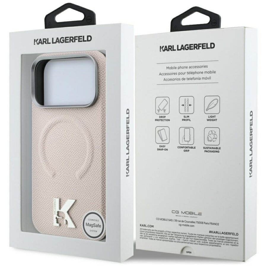 Etui Karl Lagerfeld Grained Embossed Ring & Kameo Logo MagSafe do iPhone 18 Pro Max / 17 Pro Max beżowy