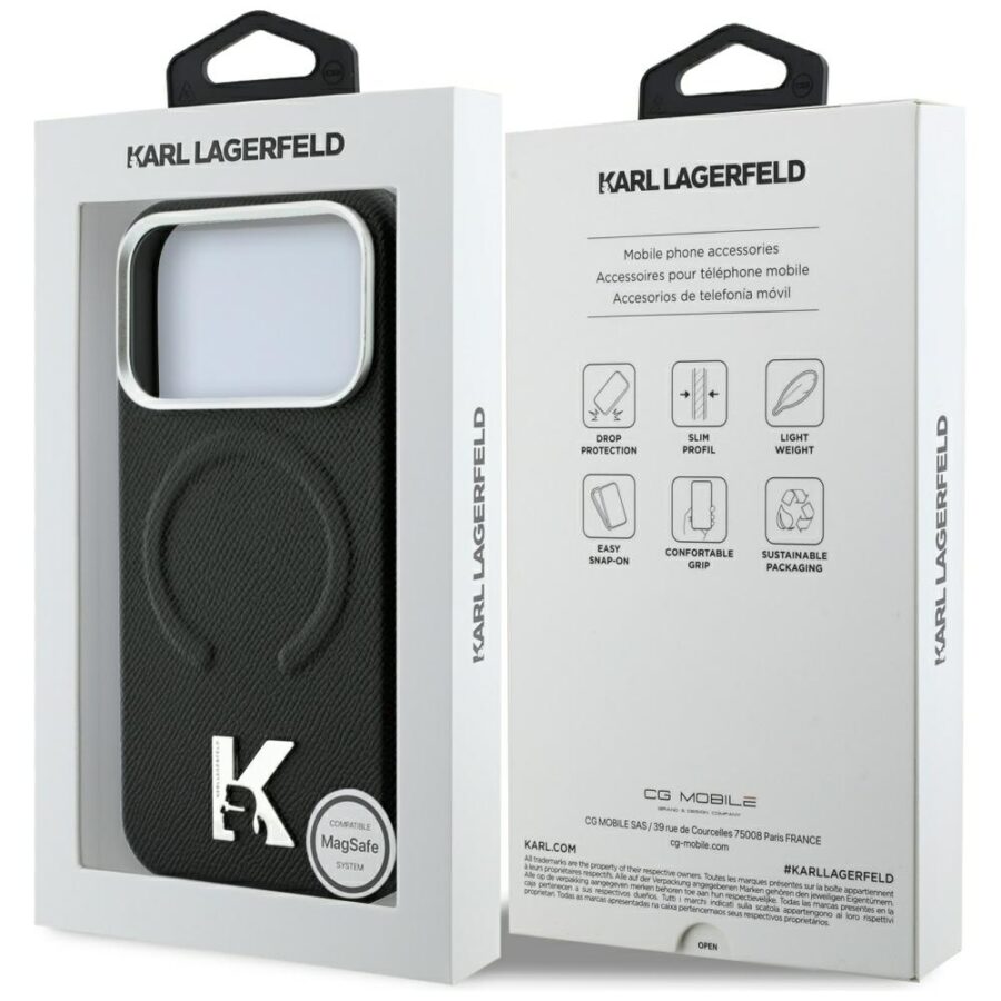 Etui Karl Lagerfeld Grained Embossed Ring & Kameo Logo MagSafe do iPhone 18 Pro / 17 Pro czarny