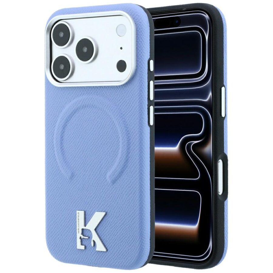 Etui Karl Lagerfeld Grained Embossed Ring & Kameo Logo MagSafe do iPhone 18 Pro / 17 Pro jasnoniebieski