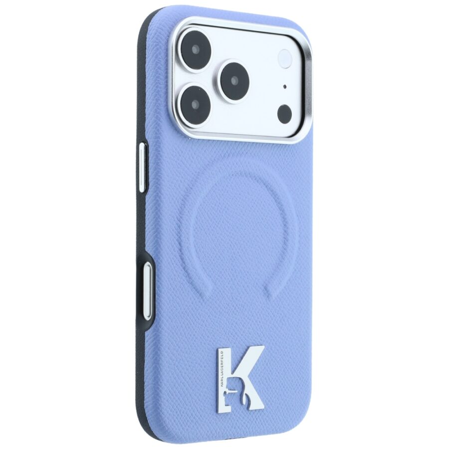 Etui Karl Lagerfeld Grained Embossed Ring & Kameo Logo MagSafe do iPhone 18 Pro / 17 Pro jasnoniebieski