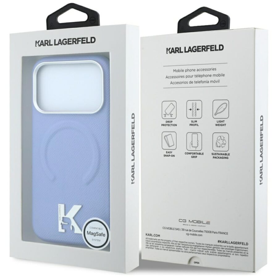 Etui Karl Lagerfeld Grained Embossed Ring & Kameo Logo MagSafe do iPhone 18 Pro Max / 17 Pro Max jasnoniebieski