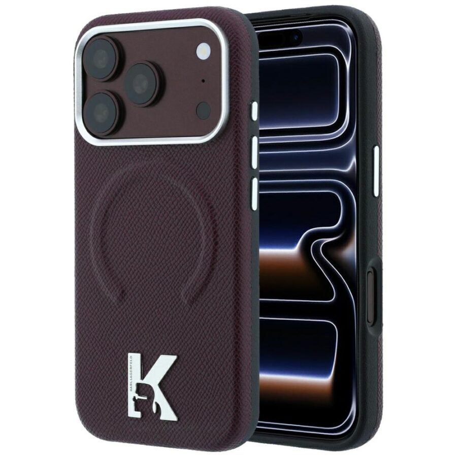 Etui Karl Lagerfeld Grained Embossed Ring & Kameo Logo MagSafe do iPhone 18 Pro / 17 Pro burgundowy