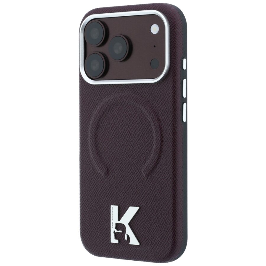 Etui Karl Lagerfeld Grained Embossed Ring & Kameo Logo MagSafe do iPhone 18 Pro / 17 Pro burgundowy
