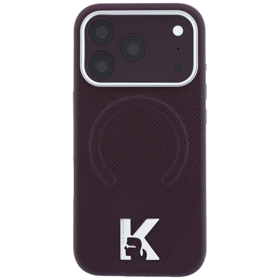 Etui Karl Lagerfeld Grained Embossed Ring & Kameo Logo MagSafe do iPhone 18 Pro / 17 Pro burgundowy
