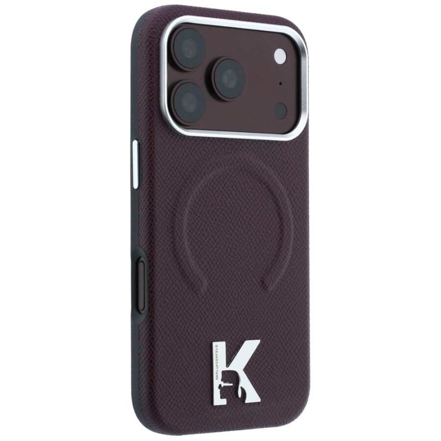 Etui Karl Lagerfeld Grained Embossed Ring & Kameo Logo MagSafe do iPhone 18 Pro / 17 Pro burgundowy