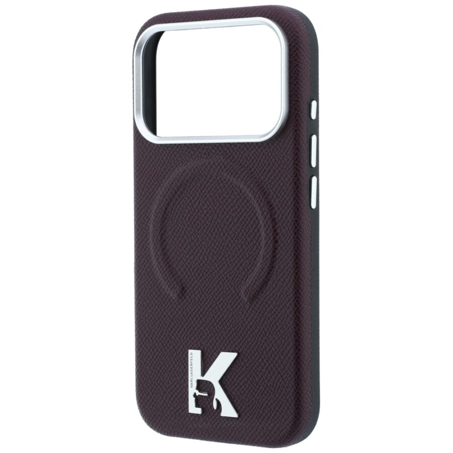 Etui Karl Lagerfeld Grained Embossed Ring & Kameo Logo MagSafe do iPhone 18 Pro / 17 Pro burgundowy