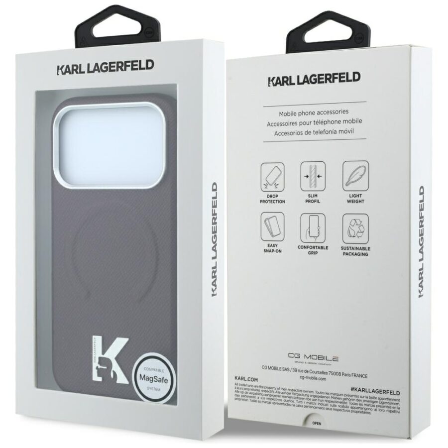 Etui Karl Lagerfeld Grained Embossed Ring & Kameo Logo MagSafe do iPhone 18 Pro / 17 Pro burgundowy