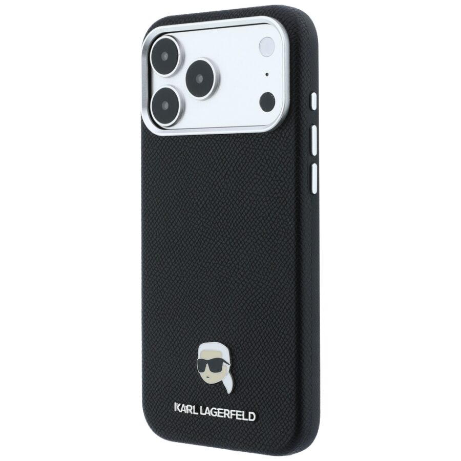 Etui Karl Lagerfeld Grained Karl Head Metal MagSafe do iPhone 18 Pro / 17 Pro czarny