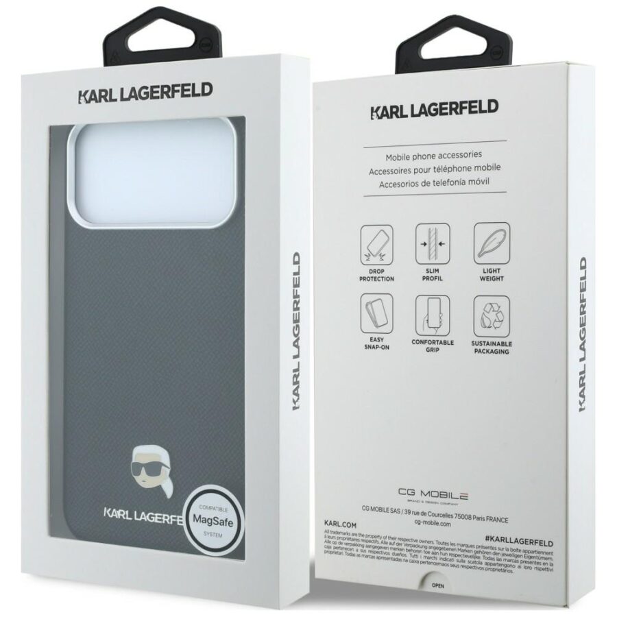 Etui Karl Lagerfeld Grained Karl Head Metal MagSafe do iPhone 18 Pro Max / 17 Pro Max czarny