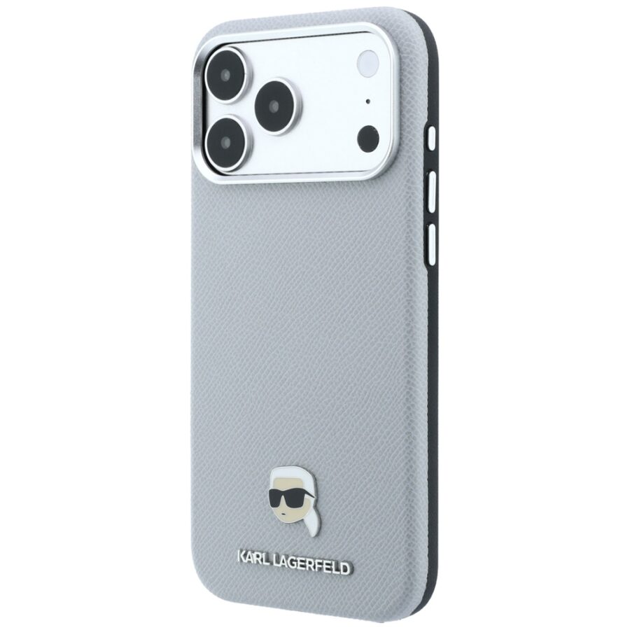 Etui Karl Lagerfeld Grained Karl Head Metal MagSafe do iPhone 18 Pro / 17 Pro szary