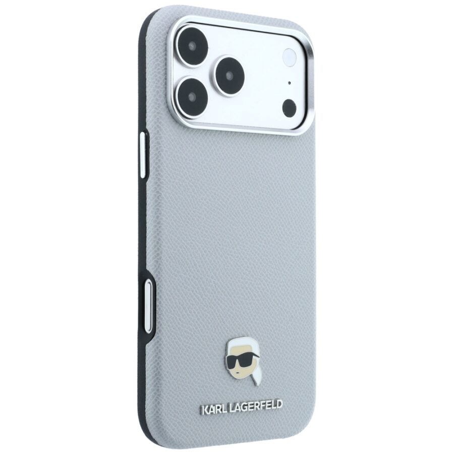 Etui Karl Lagerfeld Grained Karl Head Metal MagSafe do iPhone 18 Pro / 17 Pro szary