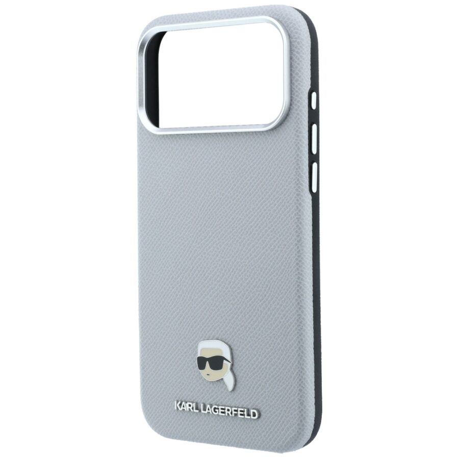 Etui Karl Lagerfeld Grained Karl Head Metal MagSafe do iPhone 18 Pro / 17 Pro szary