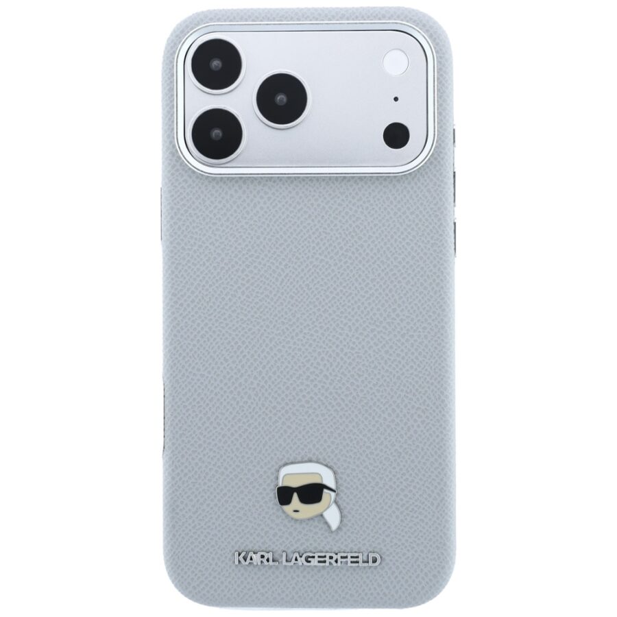 Etui Karl Lagerfeld Grained Karl Head Metal MagSafe do iPhone 18 Pro Max / 17 Pro Max szary